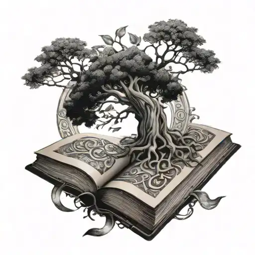 Book Open With Tree Of Life Intertwined