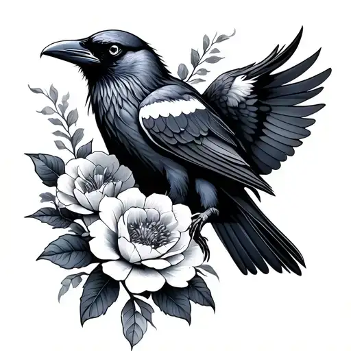 Raven And Flowers
