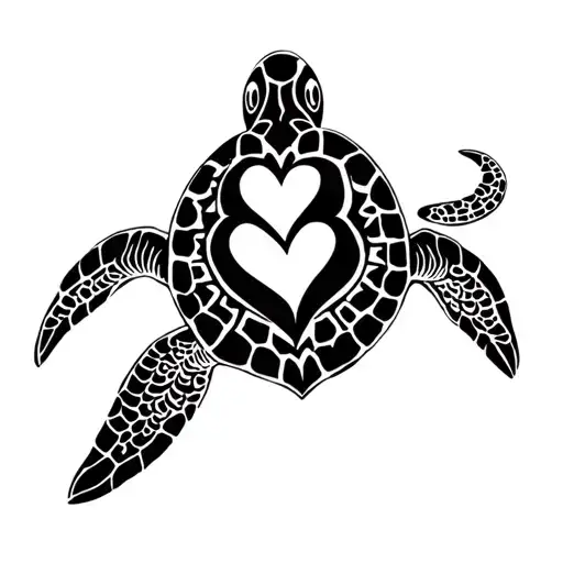 Tribal Sea Turtle With Heart In The Middle