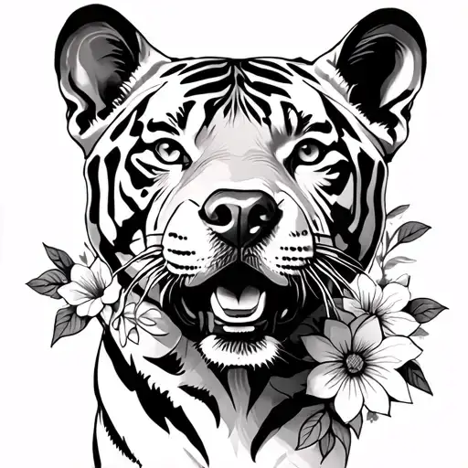 Tiger Amstaff With Flowers