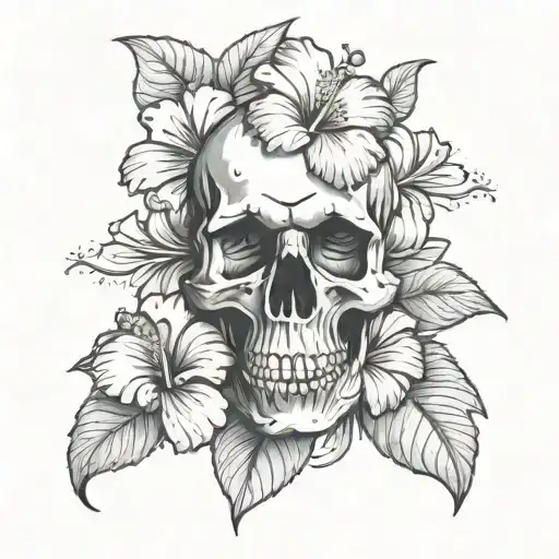 A Skull Wearing A Hibiscus Flower