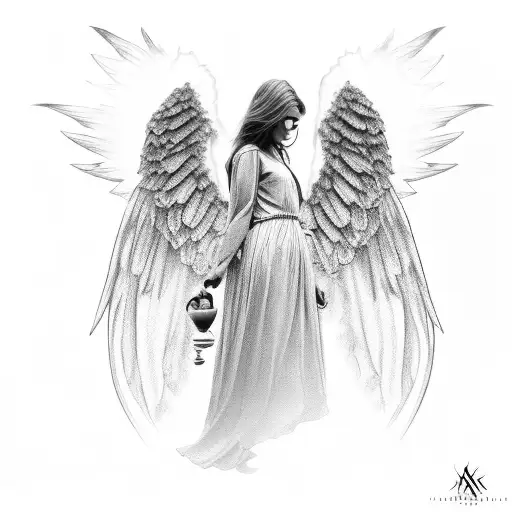 Angel Female Backside With Heaven Stairs