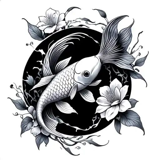 Koi Fish And Flowers
