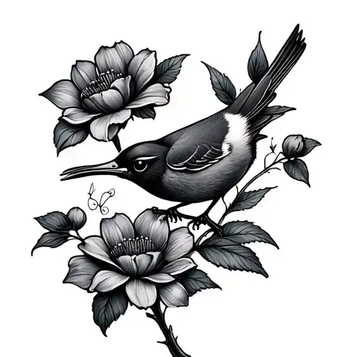 Little Bird And Flower Growing