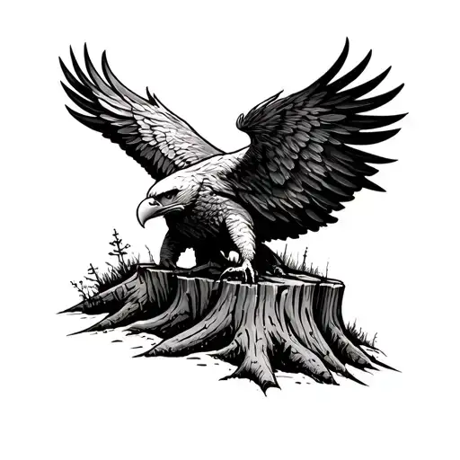 Tree Stump With An Eagle Etched Into It