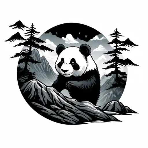 Panda Waving Mountains