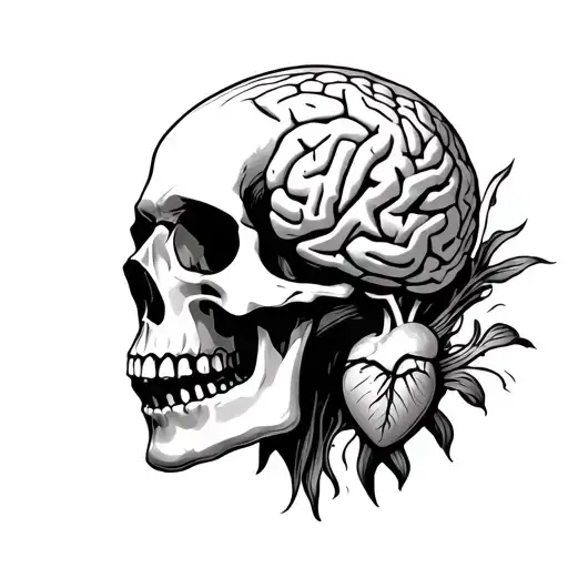 Skull Body With Anatomical Brain And Anatomical Heart