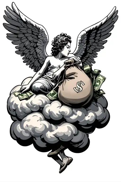 Gangsta Angel On A Cloud Sleeping And Money Bags