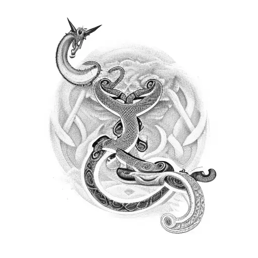 Intricate Black-grey Dagger Wrapped In A Serpent With Occult Elements