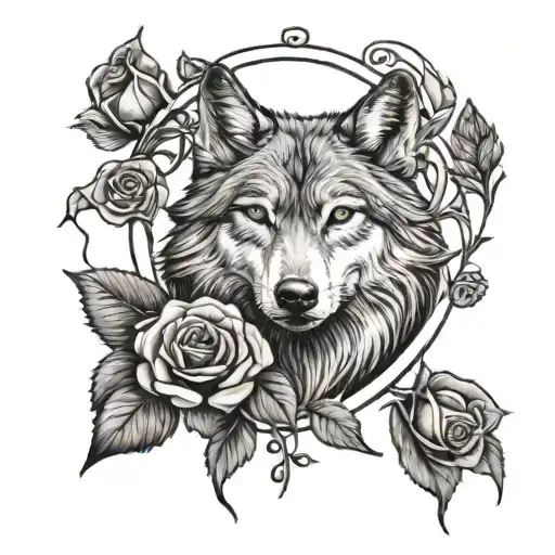 Wolf With Money Roses In A Forest