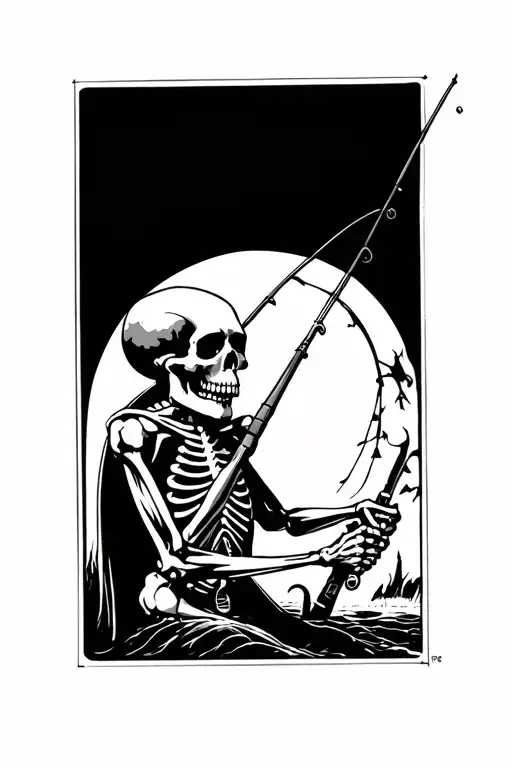 Skeleton With Fishing Pole One Last Cast