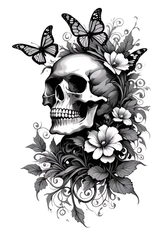 Skull With Butterflies And Vines