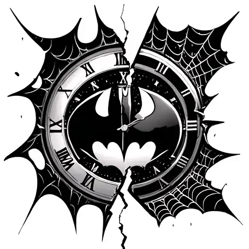 Broken Clock With Batman Logo In The Middle With Spider Webs On The Left