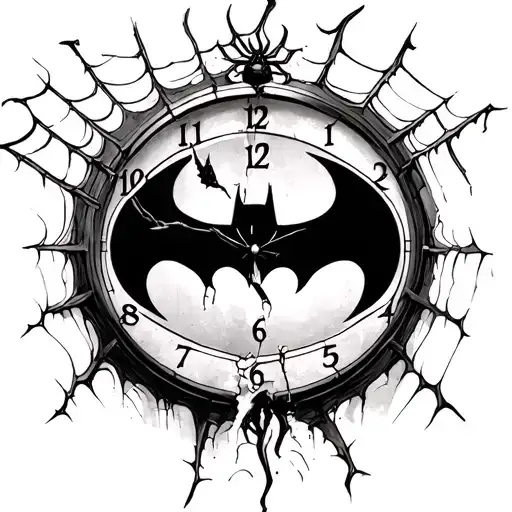 Broken Clock With Batman Logo In The Middle With Spider Webs On The Left