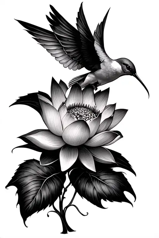 Lotus Flower Arm Tattoo With Humming Bird Flying