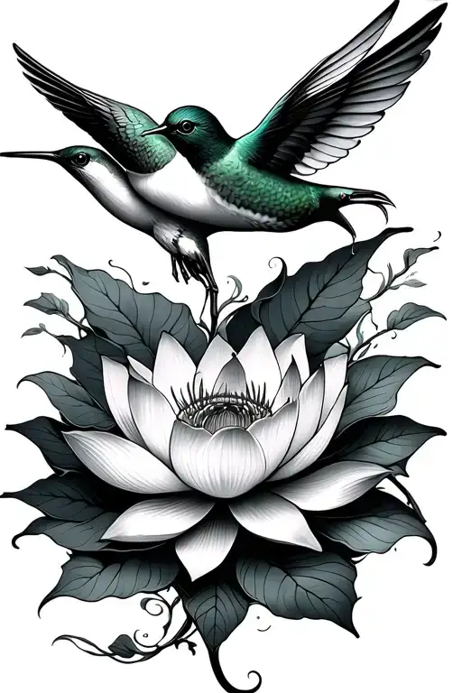 Lotus Flower Arm Tattoo With Humming Bird Flying