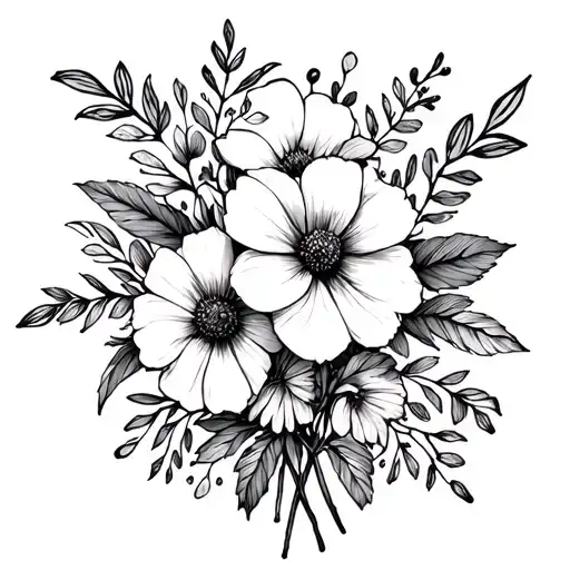 December And January Birth Flower Bouquet Fine Line Tied