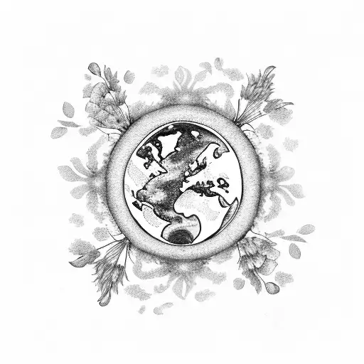 Circular World With A Plane And Lavender Flowers Outlining The Circle