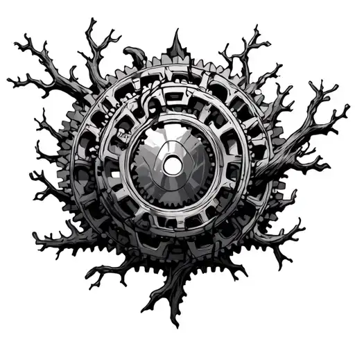 Tree Branches And Gears Intertwined