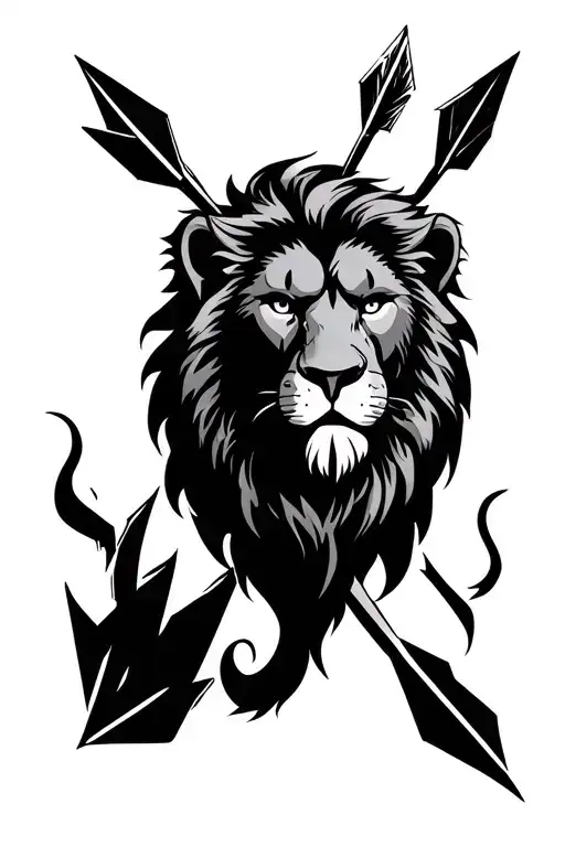 Lion Face With Brushed Semi Colon And Three Arrows