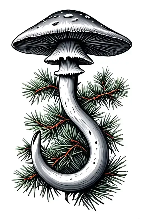 Fish Hook With Pine Mushroom