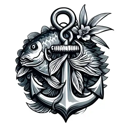 Hawaiian Fish Hook Intertwined With An Anchor