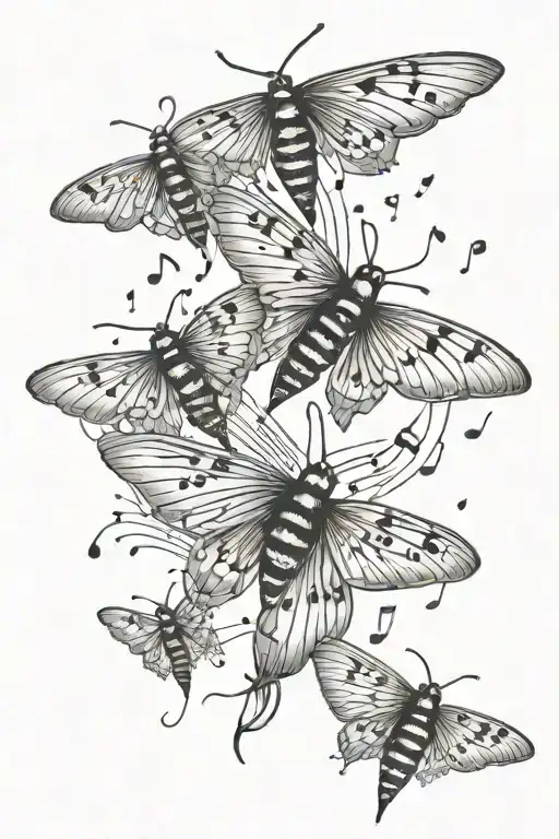 Swarm Of Moths With Music Notes Leading To A Light