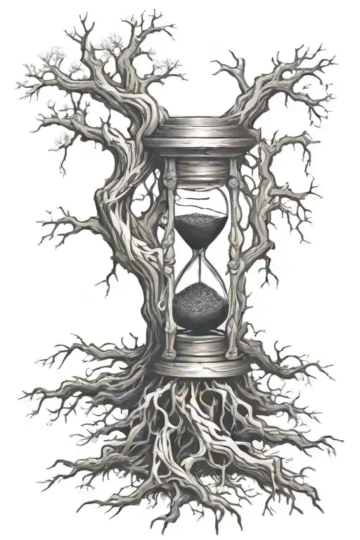 Dead Oak Tree With Broken Hourglass With Roots Growning Through In The Cleltic Style