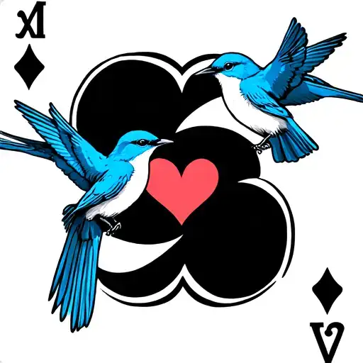 Wild Playing Card With Bluebirds On Each Corner And A Heart In The Middle