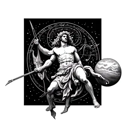 Zeus As Sagittarius And Jupiter In The Background