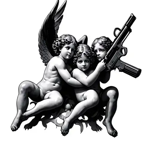 3 Cupids Holding A Gun