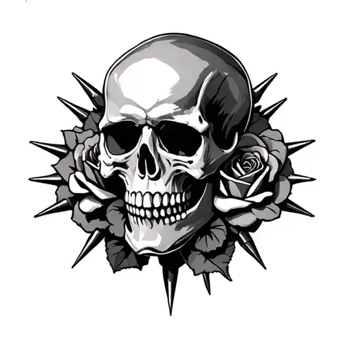 Skull And Roses With Spikes