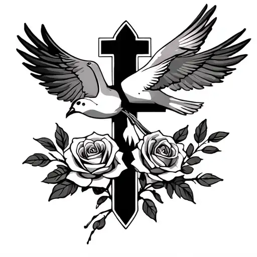 Feminine Cross With Roses And Dove With Olive Branch