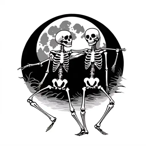 Two Skeletons Dancing Under The Full Moon