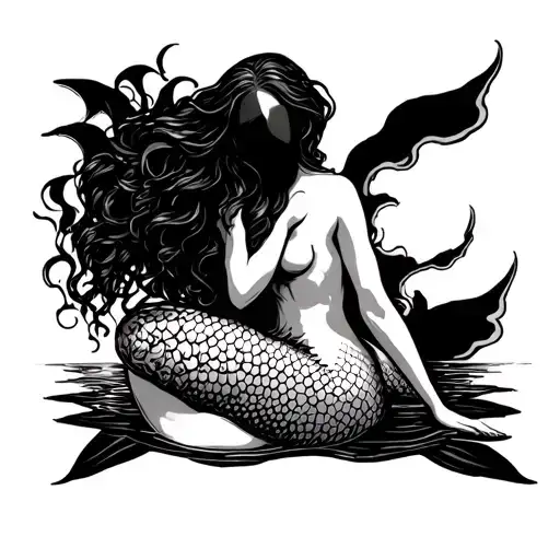 Sitting Mermaid No Face Back Facing Away
