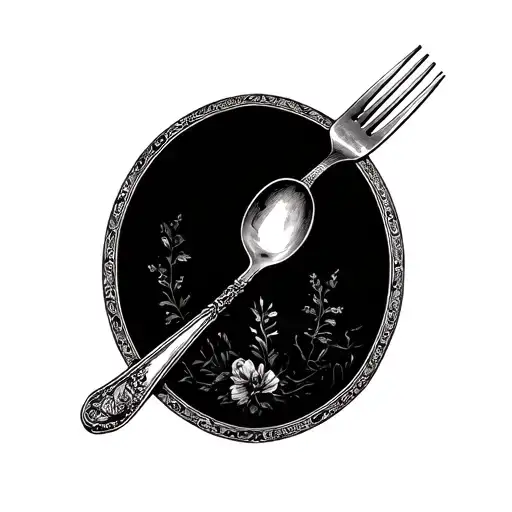 Vintage Oval Portrait With Spoon And Fork Standing Upright In The Middle Of The Portrait