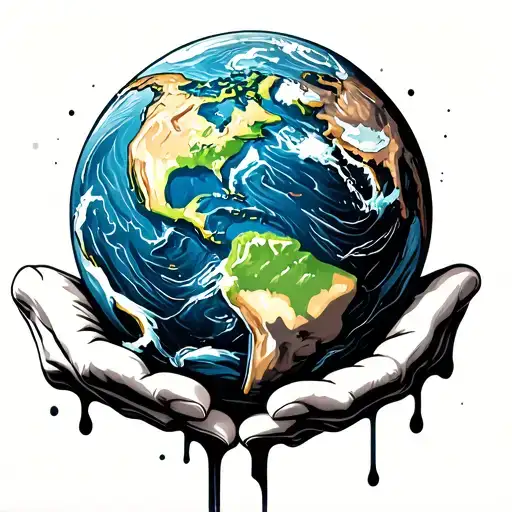 Hands Holding Earth Globe Melting With A Travel Theme