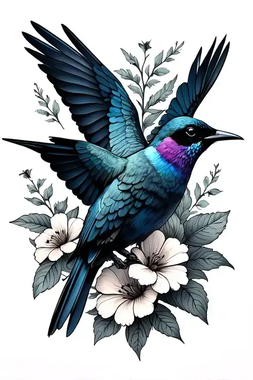 Raven Hummingbird Barn Swallow All Flying Around Flowers