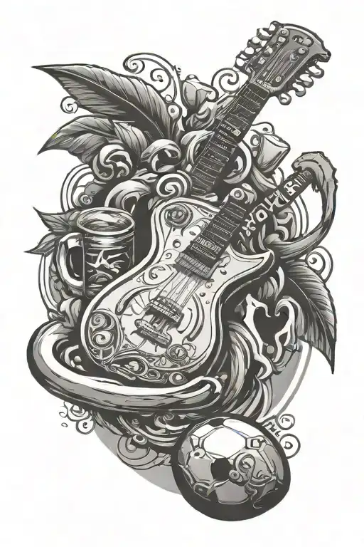 Football Rock Guitar Tequila Bottle Camera Lens Surrounded