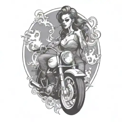 Smoking Cigarette Biker Girl Riding Motorcycles Marking