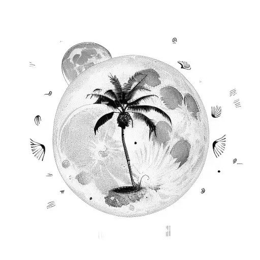 Moon Palmtrees Night Beach