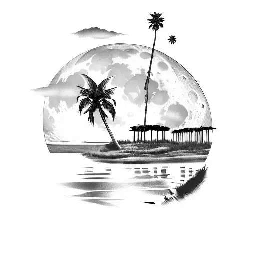 Moon Palmtrees Night Beach