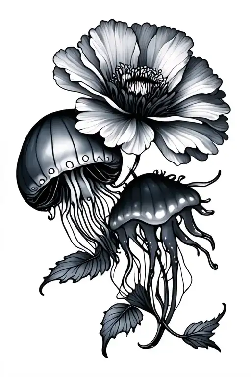 Jelly Fish And Carnation Flower
