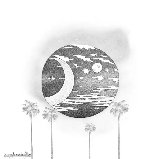 Moon Stars Beach Palmtrees Night