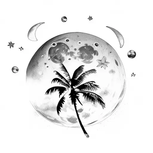 Moon Stars Beach Palmtrees Night