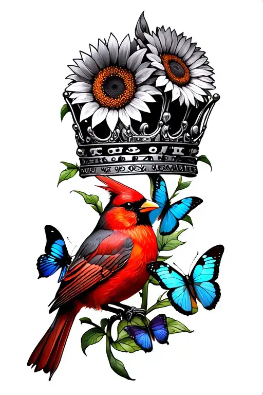 Never Tip Your Crown Sunflowers Blue Butterflies Red Cardinal