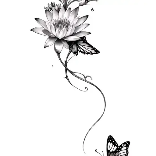 Larkspur Water Lilly Butterflies Intertwined