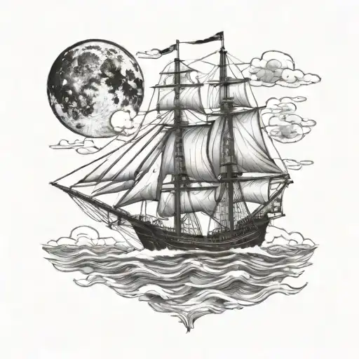 Tall Ship With Moon In Background