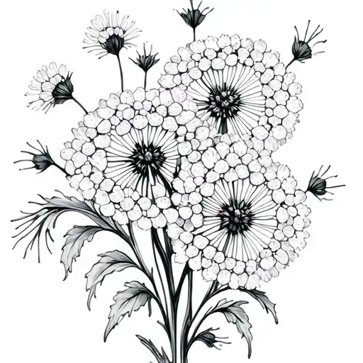 Two Queen Annes Lace Flowers Intertwined Fine Line