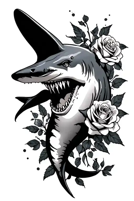 Hammerhead Shark And Roses